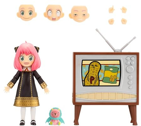 Total Anime - KAZ0005 - Anya Forger – SPYxFAMILY - Figur mit austauschbaren Gesichtern, Ersatzhänden, Teddybär und Fernseher, Figurengröße 16,5 cm