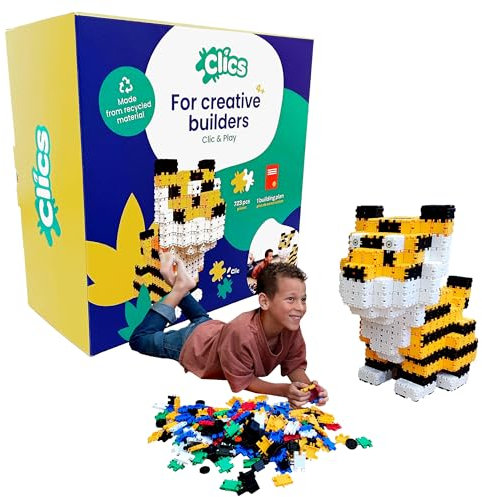 Clics Tiger 723 Teile Set- Konstruktionsspielzeug für Kinder ab 4 Jahre, kreatives Lernspielzeug, Bausteine für Mädchen und Jungen, Montessori STEM-Spielzeug, Langlebige Spielzeug