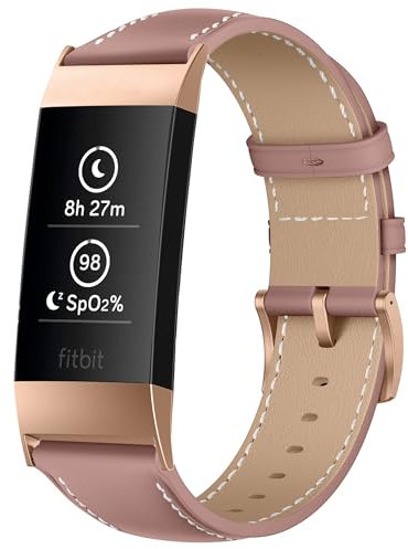 KoGiio Cuir Bracelet pour Fitbit Charge 4/3, Hommes et Femmes de Cuir Bracelet de Remplacement Compatible avec Fitbit Charge 4/3 - Rose