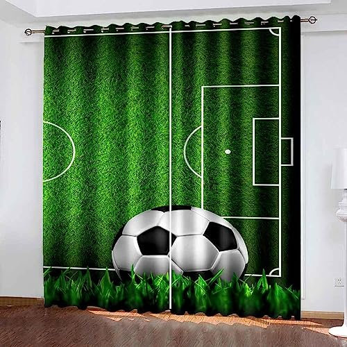 Undurchsichtig Gardine Sport Fußball 3D-Digitaldruckvorhänge Für Balkontür Mit Ösen 2Er Set Schlaufenvorhang Wohnzimmer Schlafzimmer Kinderzimmer Es