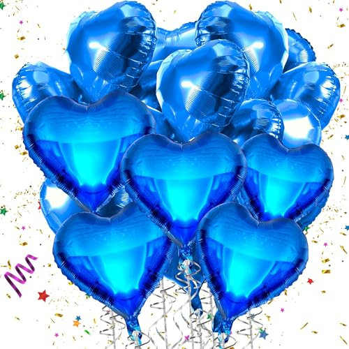 Mbsomnus Blau Herzluftballons 18 Zoll Folienballon 15 Stück Helium Ballons Hochzeit Luftballon Metallic Große luftballons Herz für Geburtstag Valentinstag Party Hochzeit Deko Verlobung Muttertag