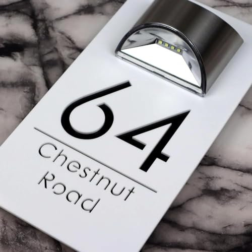 gorm Personalized Solar 3d House Number Sign House Numbers for Outside Light Up,solar Address Signs for Yard,solar House Number Sign,Custom House Numbers and Address Sign LED (White Black,15x29cm)