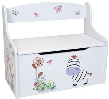 Teorema Giocattoli Cassapanca in Legno, Baule Portagiochi, Panca per Cameretta Bambini 58 x 30 x 49 cm, con Schienale e Coperchio