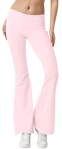 Yogahose Damen Lang Schlaghose High Waist Sporthose Fitness Activewear Hosen Jazzpants Bootcut Freizeithose Flared Sportleggings Stretch Bootcut Leggings Laufhose Yoga Pants Übergröße Damen (Pink, L)