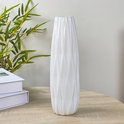 JIDOFUE Vase à Fleurs Blanc en céramique - 30 cm de Haut - Vases structurés Modernes pour Ferme, étagère, Points centraux de Table, décoration de la Maison, décoration de Salon - Grand Vase à Motif