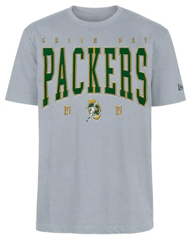New Era Cap NFL Oversized T-Shirt Satin Applique Patch Logo Green Bay Packers Heather Gray Unisex