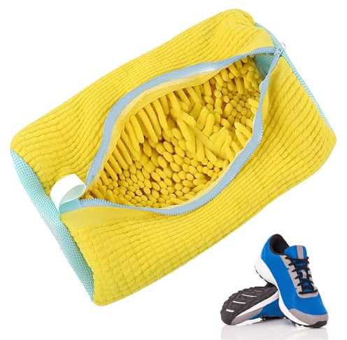 Lymshine Schuhwaschbeutel Waschmaschine, Schuhbeutel Waschmaschine, Sneaker Schuhe Waschbeutel, Wäschesack Schuhe für Waschmaschine mit Reißverschluss, 360°Reinigung Wiederverwendbar (Gelb)