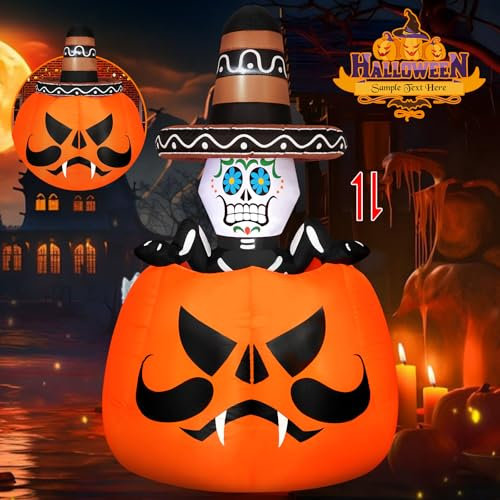 Livofloral Aufblasbare Halloween Deko Outdoor 1,8m Kürbis Geist Halloween Deko Indoor mit eingebauten LEDs Inflatable Kürbis Dekoration für Outdoor Garten Party Innen Aussen Herbstdeko
