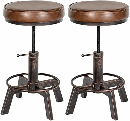 CLP 2er Set Sitzhocker Destin mit Kunstlederbezug I Hocker im Industrial Design I gepolstert und höhenverstellbar, Farbe:Bronze
