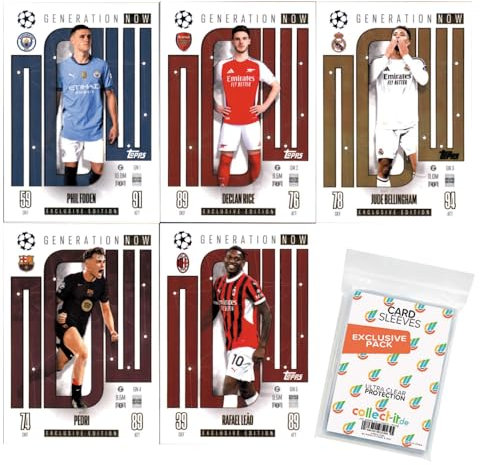 Bundle mit Match Attax Champions League 2024/25 - Trading Cards - Alle 5 Generation Now Karten + Exklusive Collect-it Hüllen
