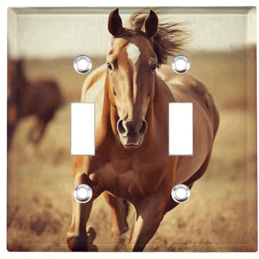 Horse on the Grassland - Placca decorativa a 2 vie, per interruttore della luce, per camera da letto, cucina, decorazione per la casa, 11,4 x 11,7 cm