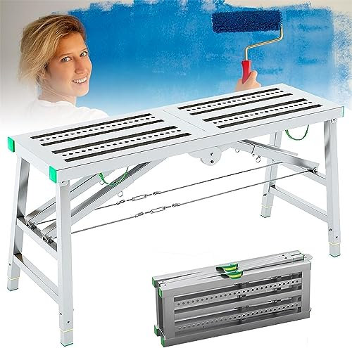 Portable Folding Scaffolding Platform Step Ladder 30x140cm Heavy Duty Scaffold with Non Slip Feet for Easy and Safe Use