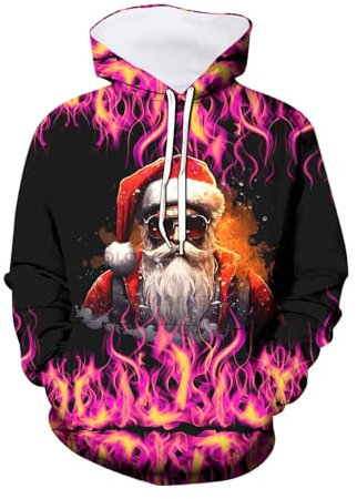 Weihnachtspulli-Herren-Mit-Beleuchtung: Weihnachts Hoodie Hässlich Weihnachten Pullover Weihnachtspullover Lustig Weihnachtspulli Kapuzenpullover Neuheit Muster Christmas Sweater Baumwolle