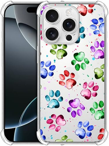 GlamCase for iPhone 16 Pro, iPhone 16 Pro Clear Case - Dog Paw Watercolored design printed Clear ShockProof Protective Designer Back Clear Case/Cover for iPhone 16 Pro