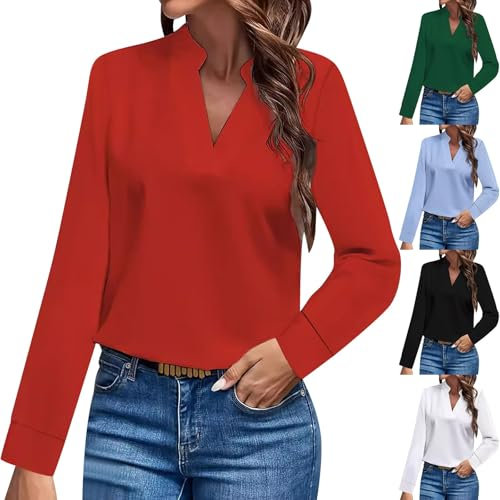 biJerou Damen Blusen Perlen V Neck Long Sleeve Shirt (Black, XL)