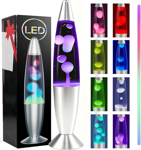 CELLUSTOP Lavalampe Magma – Dekorative Lampe zum Aufstellen – 2 Leuchtmittel im Lieferumfang enthalten – Aluminium – Schalter – 20 W – 34 cm – 7 Farben wechselnd