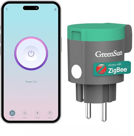 GreenSun Zigbee Steckdose - WLAN Steckdose mit Strommessung, Zeitschaltuhr, IP44 Wasserdicht Kompatibel mit Alexa Zubehör Smart Home Geräte, Google Home, Smart Life, MQTT, 16A, Need Gateway