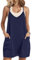 Zeagoo Spaghetti Vestito Donna Estivo Corto Scollo a V Abiti Eleganti Tinta Unita Vestiti Senza Maniche Comodo Abito con Tasche Blu Navy L