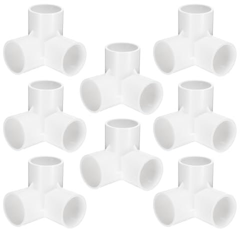 sourcing map 8 raccordi a gomito a gomito a 3 vie in PVC da 3,8 cm, per tubi di 90 gradi, per fognature, impianti idraulici, scarichi idrici, giardini, colore: bianco