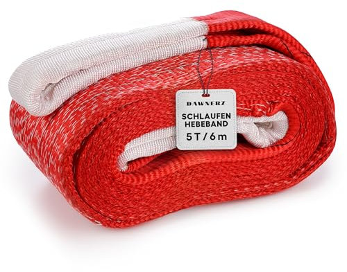 Dawnerz Schlaufen-Hebeband 5000 kg Direkt WLL, 6m - Schwerlast Hebegurt aus Polyester - Zweilagige Hebeschlinge mit Verstärkten Endschlaufen