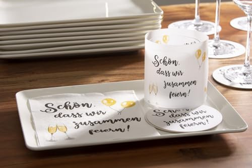 Sovie HORECA Serviette 100 Stück, 12 Windlicht Banderolen + 100 Bierdeckel - Schön dass wir zusammen feiern - Hochzeitsdeko Geburtstage Festlichkeiten Jubiläen