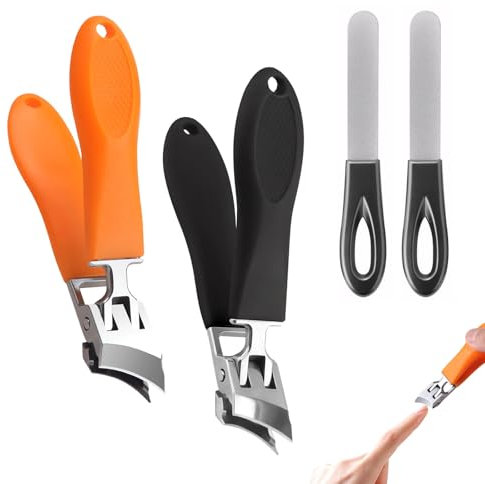 2 Stück Nagelknipser Schräg,Schräger Nagelknipser mit Weiter Backenöffnung und Spritzschutz,mit 2 Nagelfeilen, Ergonomisch,Geeignet für Erwachsene,Senioren (Schwarz und Orange)