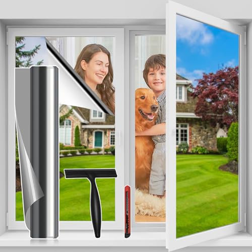 Niviy Film Fenetre Anti Regard Film Solaire Fenetre Électrostatique Miroir sans Tain Occultant Fenêtre Anti-Chaleur UV pour Maison Bureau Chambre 44.5x200cm Argent