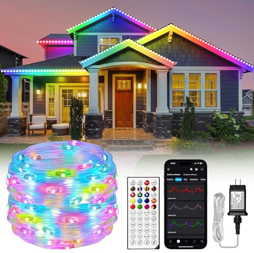 Lichaser Ruban LED Exterieur Etanche, LED Exterieur IP68 RGB+IC avec Alimentation et Télécommande 2,4 G, Contrôle Segmenté bande led exterieur for la cour, Terrasse, Piscine, Jardin (40m)
