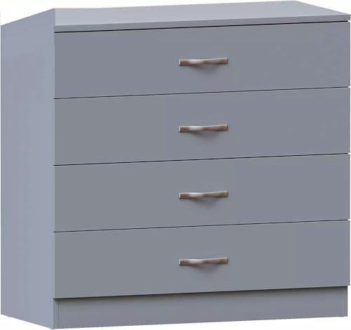 3 Piece Bedroom Furniture Sets Grey High Gloss Bedside Cabinets, Chest of 4 Drawer & 2 Door Wardrobe Hanging Rail 3 or 4 Door Mirror Wardrobes With 2 Drawers (Grey Gloss, Chest of 4 Drawer)
