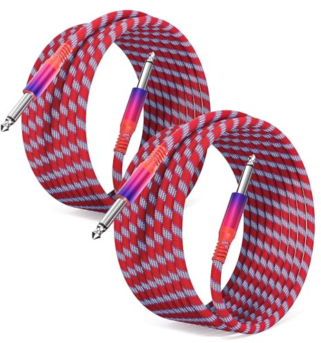 Elebase TS Guitar Cord 2M/6.6FT 2Pack,Rainbow 1/4 inch Male to 6.35mm Male Bass Cable,Straight Quarter inch Audio Accessories for Keyboard,Amplifier,Drums,Pedals,Electric Guitar,Equalizer