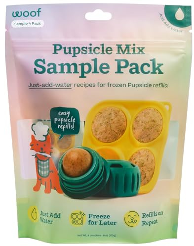 WOOF Pupsicle Mix Sample Pack for DIY Refill Pops | 4 flavor sampler, DIY refill mix, just add water, freeze and serve, makes 16 Pops