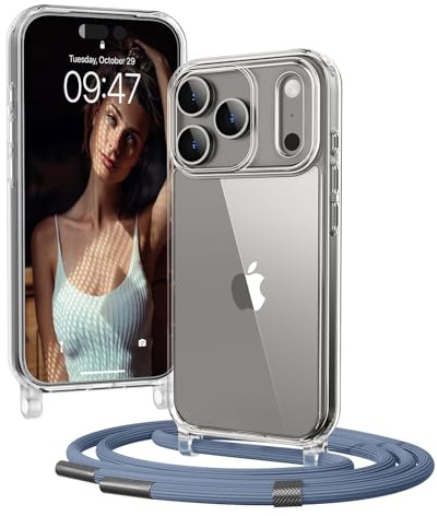 OLEPHY Handykette für iPhone 17 Pro Hülle mit Band, Necklace Handyhülle, Transparente Schutzhülle zum Umhängen [Verstellbarem und Demontage Umhängeband], Blau