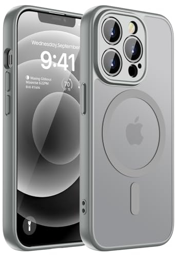 KPPIT Magnetisch für iPhone 12 Pro Max Hülle Kompatibel für Magsafe,[Militärnorm Schutz Handyhülle] Durchscheinende Matt Kratzfeste Rückseite Schutzhülle Hülle für iPhone 12 Pro Max Case,Grau