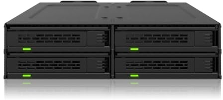 ICY DOCK 4-Bay U.2/U.3 PCIe 4.0 NVMe SSD Wechselrahmen mit schraubenlosen Trays in 5,25 Schacht - ExpressCage MB324V4P-B