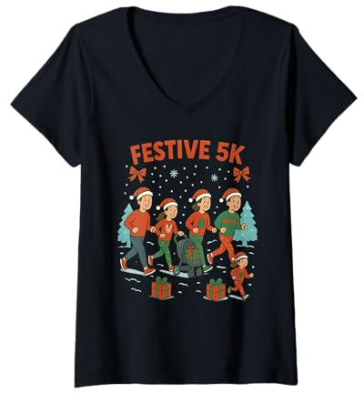 Damen Festlicher 5K-Läufer Running Friends Park Snow Frohes Neues Jahr T-Shirt mit V-Ausschnitt