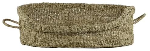 Rohrschneider Tierkorb aus Seegras mit Henkel, Herausnehmbares Kissen, Baumwollbezug, für Haustiere, Verschiedene Größen (70x60x22cm)