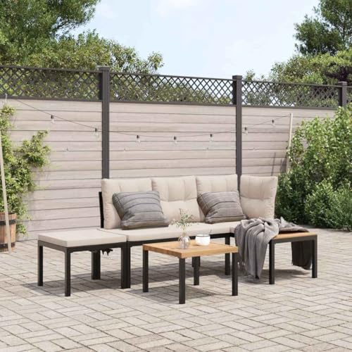 KKHOMEI Aluminium Outdoor Lounge Möbel Balkon Lounge Klein L Form Balkonmöbel Kleiner Balkon Sofa Ecklounge Gartenlounge Set Stahl Balkonsofa Taupe 3-TLG Type-26