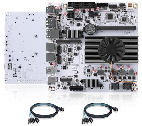 NAS Motherboard 8 Bay, 10GbE RJ45 LAN, N150 Mini ITX Mainboard, 2 x NVMe, Dual i226-V 2.5GbE LAN, DDR5 Barebone, USB-C, TF slot, PCIEx1, HD+DP (2*SFF8643 Adapter)