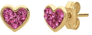 Lucardi - Kinder Ohrstecker - Schmuck - 585 Gold - Herz - Kristall in Rosa
