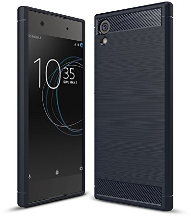 König Design Handyhülle kompatibel mit Sony Xperia XA1 Silikon Case Hülle Sturzsichere Back-Cover Handyhülle - Carbon - Blau