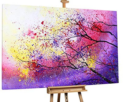 KunstLoft® XXL Gemälde 'Neujahrsvorfreude' 180x120cm | original handgemalte Bilder | Abstrakt Baum Himmel Bunt | Leinwand-Bild Ölgemälde einteilig groß | Modernes Kunst Ölbild