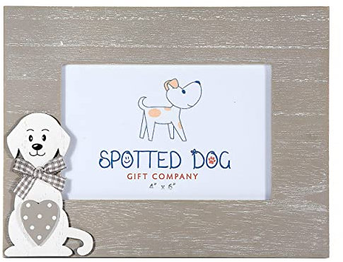 SPOTTED DOG GIFT COMPANY Bilderrahmen mit Hundemotiv, 15x10 Haustier Fotorahmen aus Holz, Tierfotorahmen, Hund Haus Dekoration, Geschenke für Hundeliebhaber Hundemama, Grau