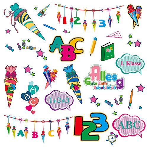 Oblique Unique® Kinder Sticker Set Schule für Schuleinführung Schulanfang Einschulung Aufkleber mit ABC Buchstaben Zahlen Zuckertüte Kindergeburtstag Party Spielen