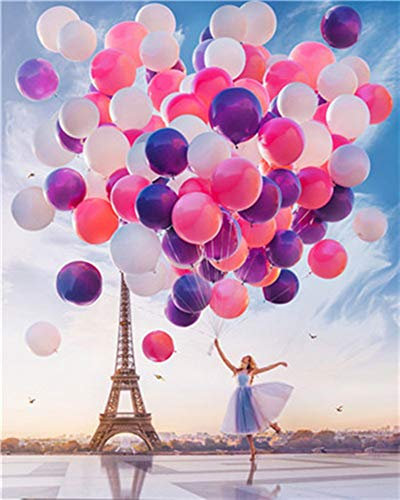 WOWDECOR Peinture Numéro Adulte Enfant, Paris Tour Eiffel Fille Ballon DIY Peinture par numero, Paint by Numbers