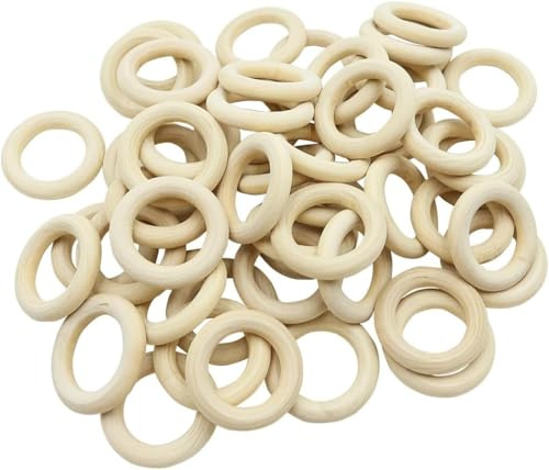 POFET 50 Stück natürliche unvollendete Holzkreise Ringe,Holzringe zum Basteln, Natürliche Holz Ringe, Makramee Ringe für Ornamente Handwerk 45mm