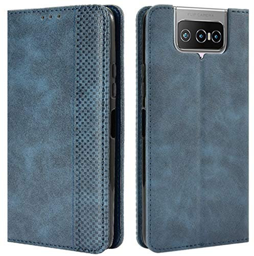 HualuBro Coque pour ASUS Zenfone 7 Pro, Housse à Rabat en Retro PU Cuir Flip Cover Case Antichoc Magnétique Portefeuille Etui pour ASUS Zenfone 7 Pro ZS671KS Coque (Bleu)
