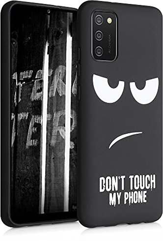 kwmobile Hülle kompatibel mit Samsung Galaxy A02s - Handyhülle Silikon Case - Don't Touch My Phone Weiß Schwarz