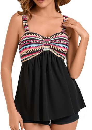 LA ORCHID Tvådelad baddräkt för kvinnor för semester, badmode, tankini stora storlekar, hög midja, tankini push up, Bohemiska ränder, 46
