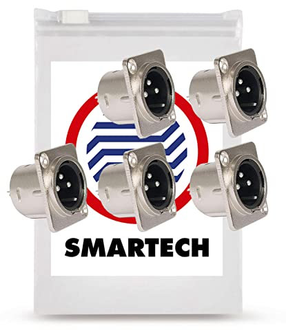 Smartech Embase XLR Male - Fiche Encastrable - Prise Murale pour XLR Femelle - Connecteur Audio à Souder - Lot de 5