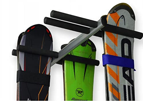 QLS Handels Skihalterung Wand Skihalter für 4 Paare 47,5 cm Nordic Walking Trekking Stöcke Skiträger Hakenleiste mit schützender Gummierung zur platzsparenden Aufbewahrung